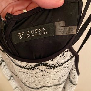 Guess knit dress black and white, mid thigh, scallop hem, Size 6.